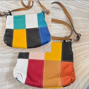 80s Retro Color Block Leather Crossbody Bag